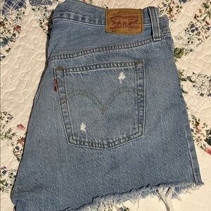 Levi's Classic Blue Distressed Denim Shorts